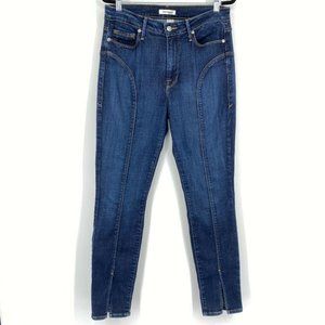 Good American Good Legs High Waist Slit Hem Skinny Jeans Medium Wash Blue 8/29